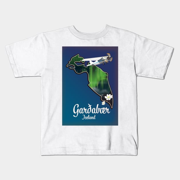 Garðabær Iceland travel poster Kids T-Shirt by nickemporium1